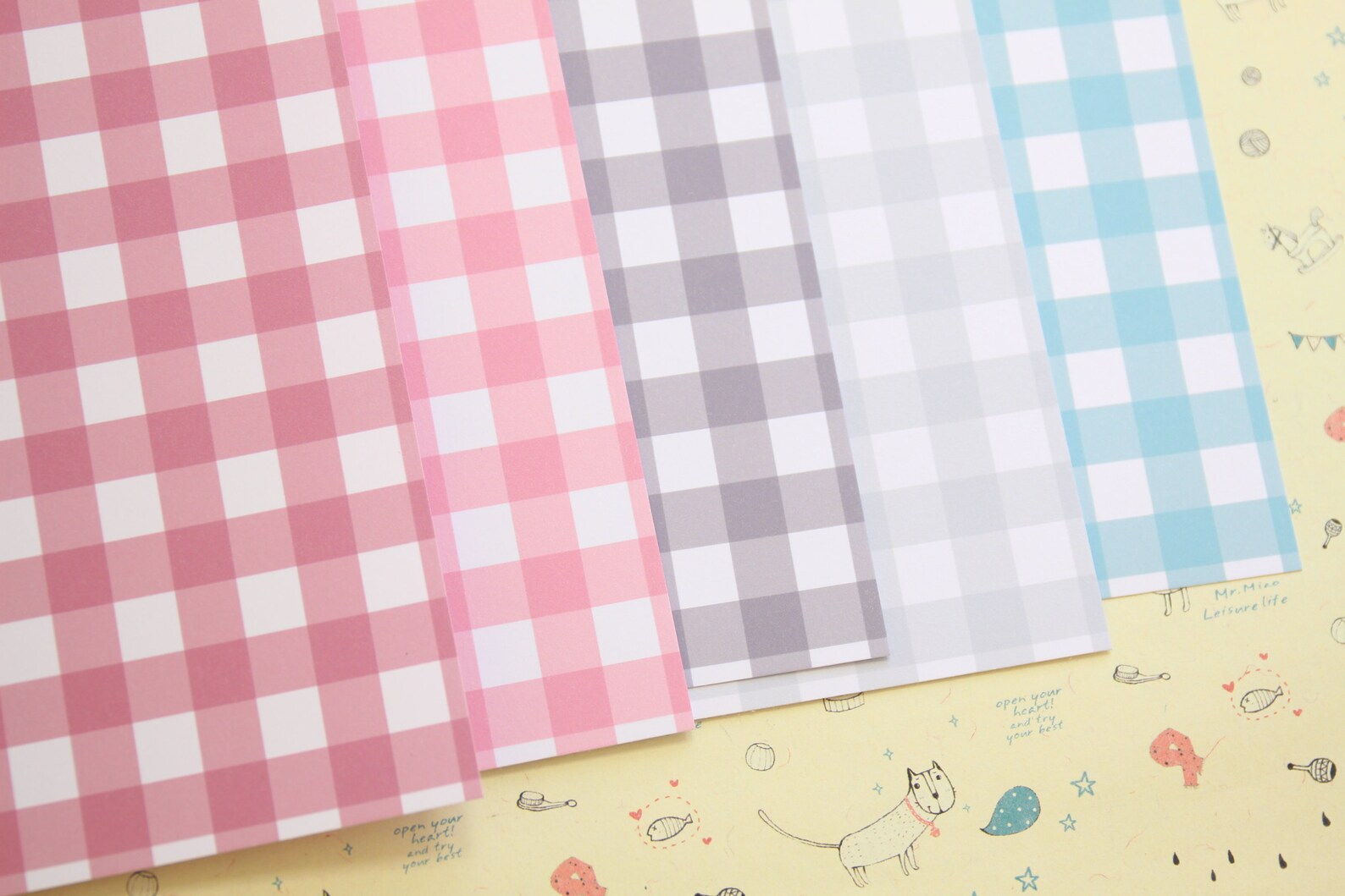 Set 04 Colorful Gingham Mix Printed Card Stock 250gsm Pink Etsy