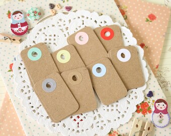 Plain Kraft Brown reinforced color holes Petite Tags