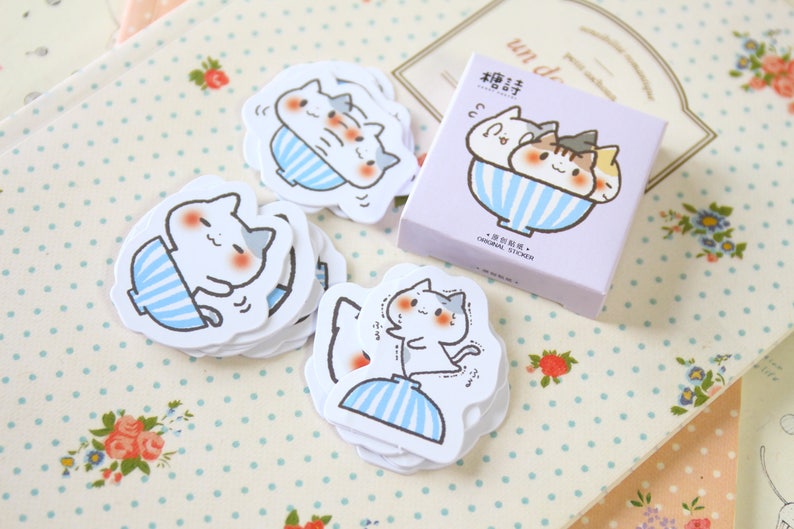 Cup Cats Candy Poetry Cartoon Shapes Stickers Etsy
