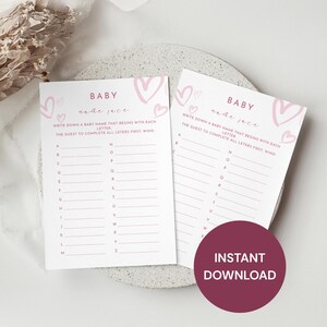 Baby Name Race Game, Printable A-Z Name Game, Editable Baby Shower Game, Fun Alphabet Race for Baby Showers - HP 0046