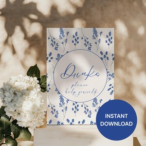 Drinks Sign Baby Shower, Blue Themed Drink Sign, Printable Sign for Baby Shower Party Decorations - 0113 BL
