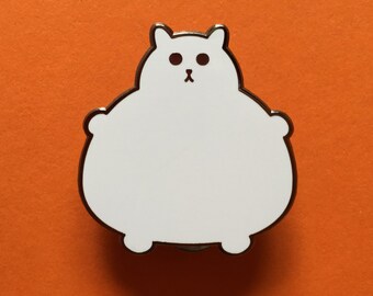 Enamel Cat Brooch - Enamel Badge - Lapel Pin - Cat brooch - Fat Kitty - White Cat Brooch - Cat Pin - Cat Lover Gift - Hard Enamel Cat Brooch