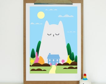 A4 / A3 Cat Home Decor Print - Large Cat Print - Office Decor - Bedroom Decor - Kitchen Decor - Shelter