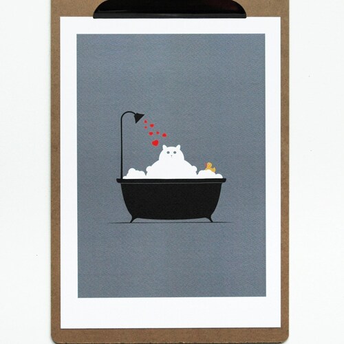 Bathroom Decor Cat Lover Gift Cute Cat Bathroom Art Wall Etsy UK