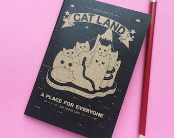 Cat Pocket Notebook, back to school, recycled sketchbook with lined pages, cute sketchbook, colourful stationery booklet, A6 book
