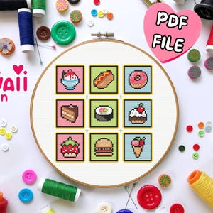 Fast Food Cross Stitch Pattern: Kawaii Embroidery (PDF Downloadable)