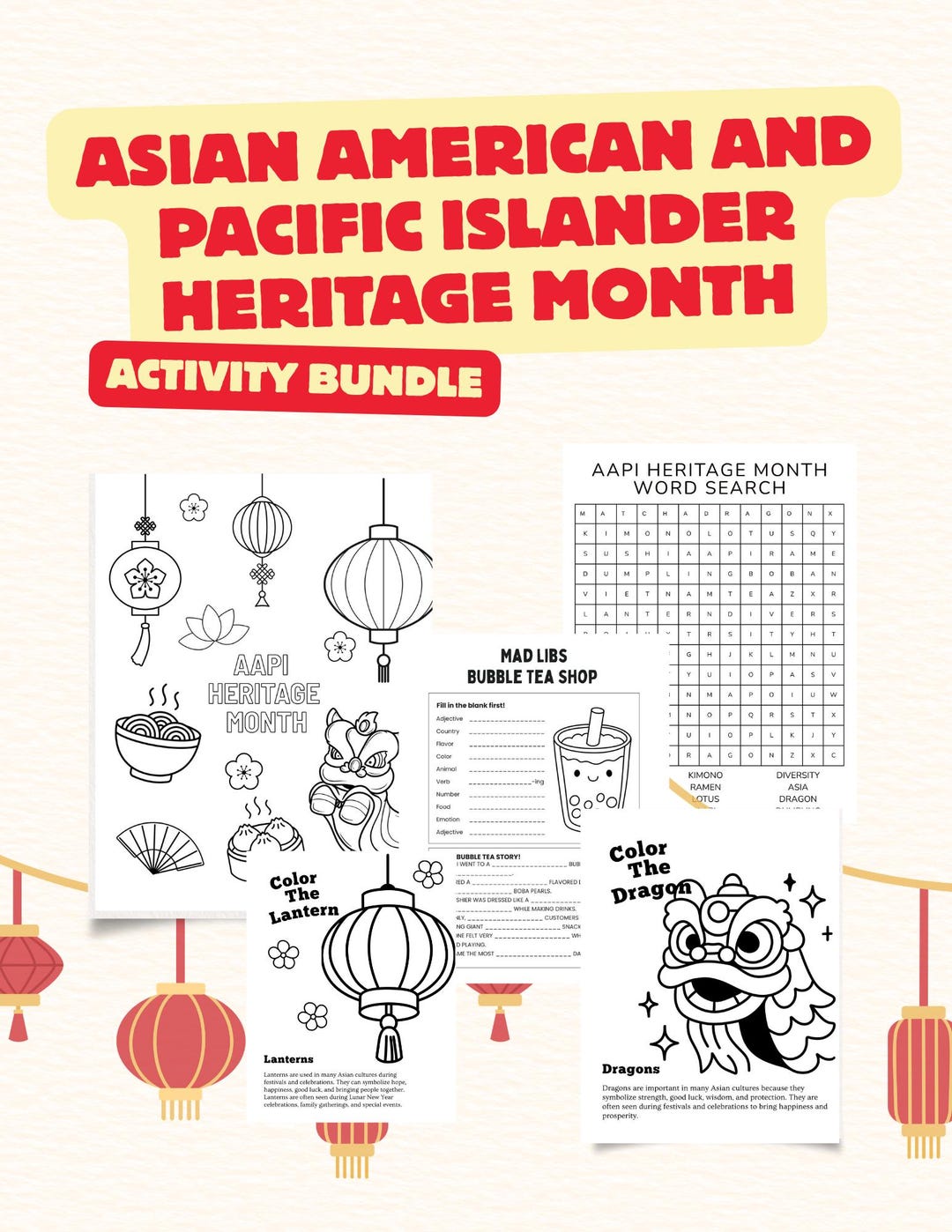 AAPI Month Activity Bundle for Kids | Asian Heritage Month Printable ...