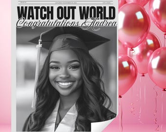 Newspaper Graduation Announcement, Editable Canva Template (Digital Download)