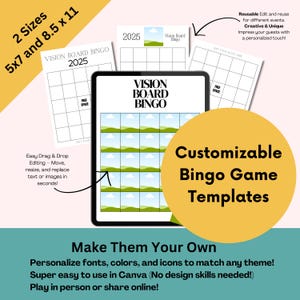 Editable Bingo Game Templates (6-Pack) | 5x7 Printable Bingo Cards | Canva Game Templates | Instant Download Party Games | Customizable