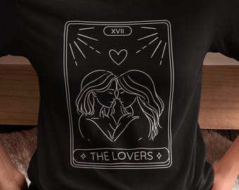 Lovers Tarot Lesbian Pride Tshirt, Sapphic shirt, LGBT Pride Tee, LGBTQ Representation Shirt, Queer Pride, Witchy Gay