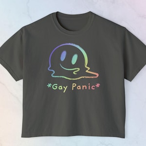 Gay Panic Smiley Shirt, LGBTQ Pride Tee, Sapphic, Daily Pride Wear, Lesbian Gift, Rainbow Pride, WLW Representation