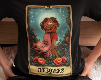 Sapphic Lovers Tee, LGBT Pride Shirt, Tarot Card Design, Moonlit Sky Graphic Tee, LGBTQ Couples Apparel, Gay Pride Clothing