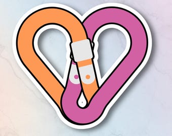 Lesbian Carabiner Heart Sticker, LGBTQ Pride Stickers, Rainbow Sticker Set, Queer Visibility Decals, Gay Pride Accessories