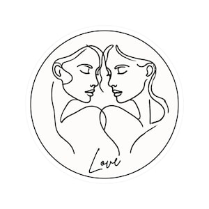 Lesbian Pride Sticker, Love Label, LGBTQ Kiss-Cut Stickers, Rainbow Decal, Simple Lines Design