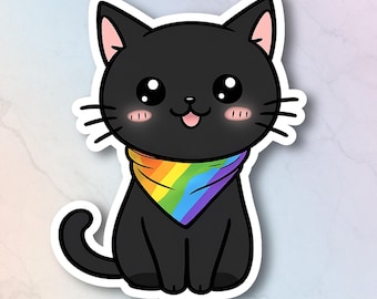 Pride Flag Black Cat Sticker, LGBTQ Gift, Cat Lover Decal, LGBTQ Pride Sticker, Rainbow Cat Sticker, Cute Cat Decor, Pride Cat Sticker