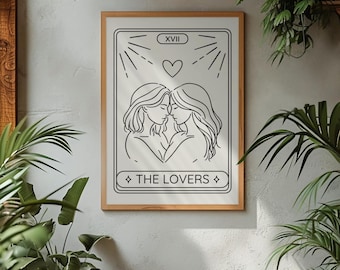 Sapphic Lovers Poster, LGBTQ Tarot Art Print, Lesbian Wall Decor, Queer Gift, Matte Vertical Posters, Pride Decor