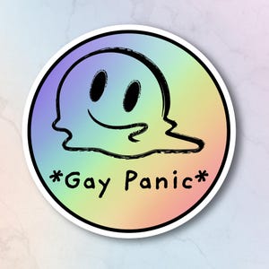 Pegatina de arcoíris sonriente de pánico gay, pegatina LGBTQ, calcomanía de derechos de los homosexuales, visibilidad LGBT, representación queer, WLW, pegatina queer