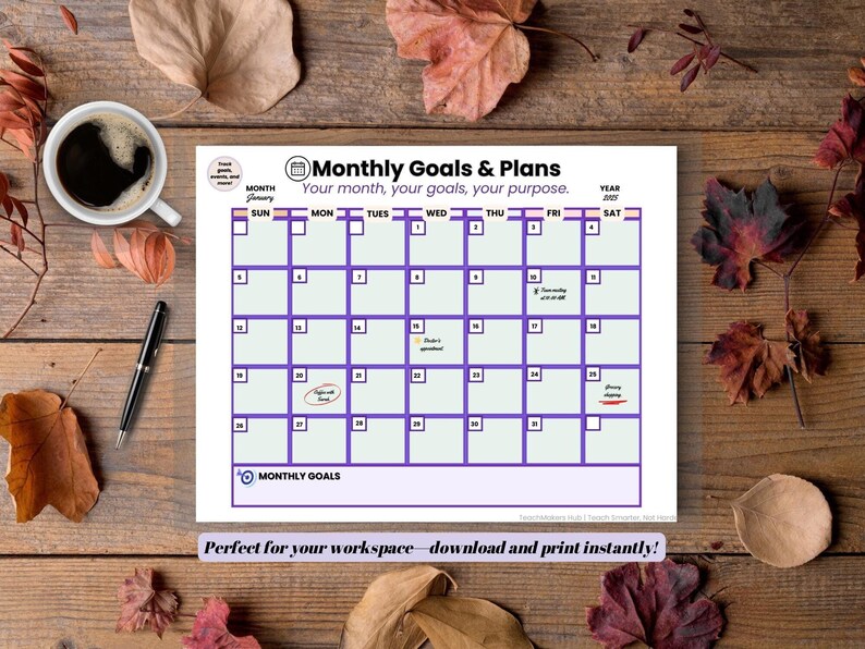 Monthly Goals & Plans Printable Planner Organize Your Month With Ease ...