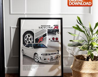 Digital Nissan Skyline R33 GTR &quot;400 R&quot; Printable Poster - Car Wall Art Decor-Jdm Lover