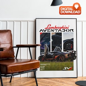 Digital Lamborghini Aventador Wall Art - SVJ Printable Poster, Supercar Decor