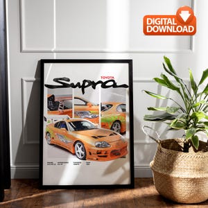 Fast and Furious Toyota Supra MK4 Wall Art-Paul Walker Fan Gift-Jdm Wall Art