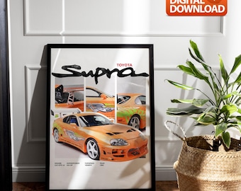 Fast and Furious Toyota Supra MK4 Wall Art-Paul Walker Fan Gift-Jdm Wall Art