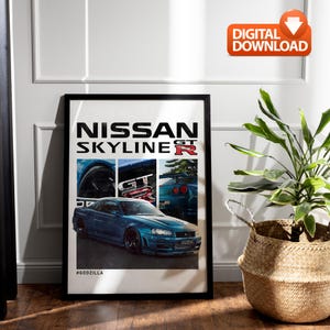 R34 Skyline GT-R Poster - Nissan R34 Art, Car Wall Decor, JDM Print