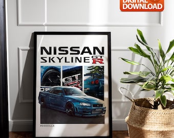 R34 Skyline GT-R Poster - Nissan R34 Art, Car Wall Decor, JDM Print