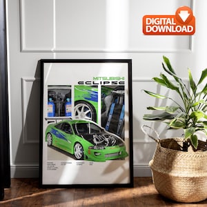 Paul Walker 95 MITsubibi Eclipse Poster - Fast and Furious Film Druck