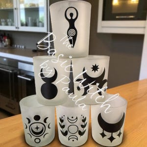 Frosted Glass Votive Candle Holder: Pagan Wiccan Altar Decor