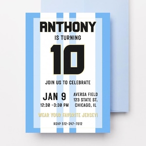 Messi Argentina Jersey Inspired Birthday Invitation - Digital Download