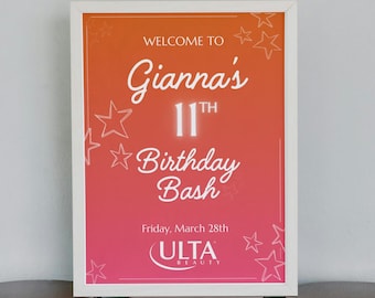 Letrero de bienvenida - Cumpleaños de ULTA-mate Spa/Belleza/Maquillaje/Compras - Descarga digital editable