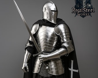 Medieval Knight Full Armor Set – 18 Gauge Steel Crusader Costume
