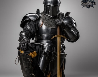 Dark Barbuta Knights / Ritterrüstung - Komplettes Set — 18 Gauge Steel Mittelalterlicher Cosplay-/Reenactment-Anzug