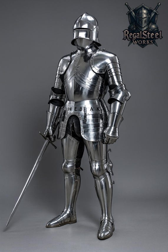 Medieval Gothic Full Plate Armor Suit: Full Body Steel Knight Costume