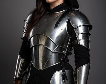 Medieval Lady Knight Polished Steel Queen Of The War Half Body Armor Suit - Lady Cuirass,Pauldrons,Bracers Armor Halloween Gift
