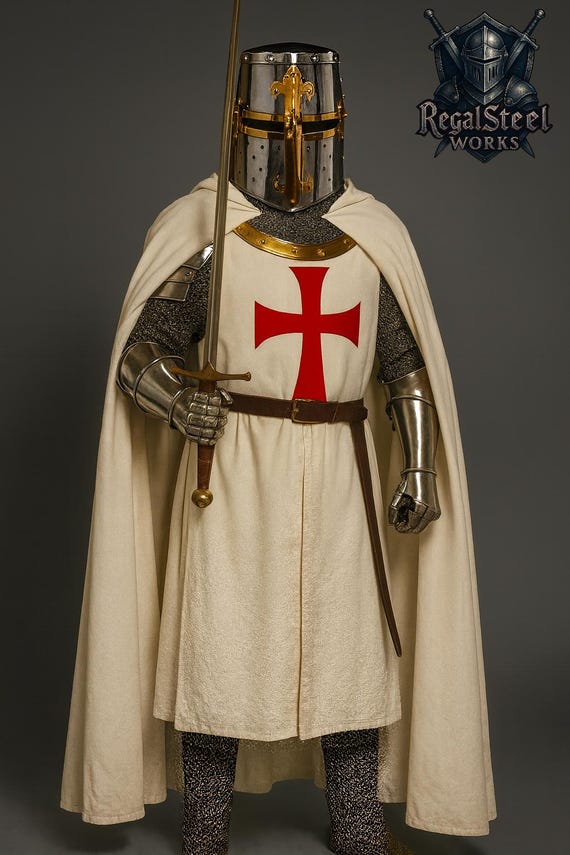18 Gauge Steel Templar Knight Armor: Full Crusader Costume
