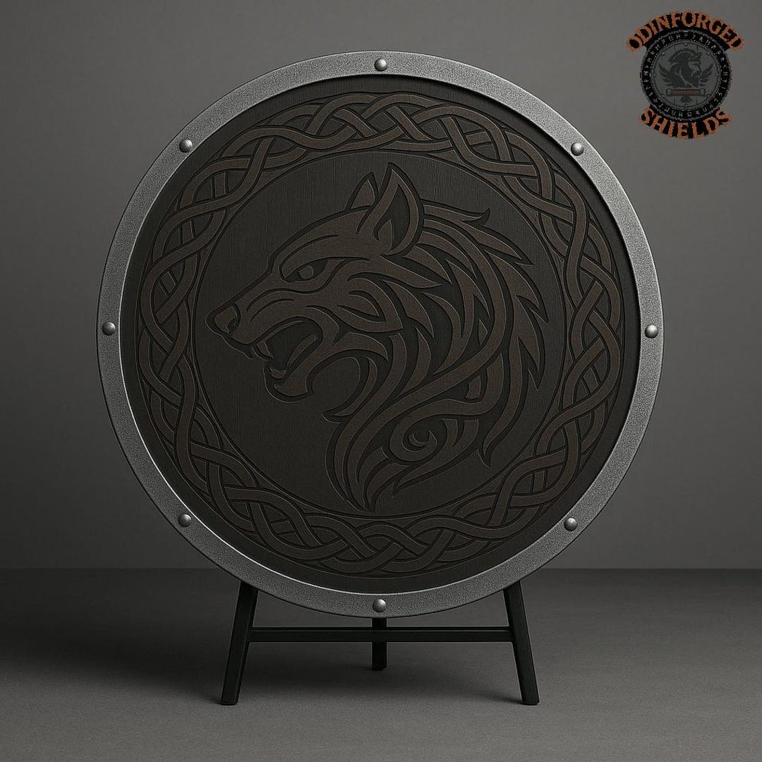 Viking Wolf Shield Handmade Norse Wall Art Featuring Fenrir Wolf Design ...
