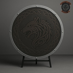 Viking Wolf Shield Handmade Norse Wall Art Featuring Fenrir Wolf Design, Celtic Knotwork | Viking Decor, Norse Gift, LARP & Cosplay Shield