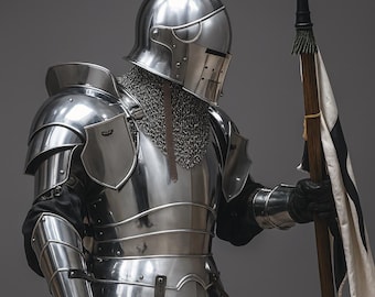 Armadura de caballero Barbuta, conjunto completo: traje medieval de acero calibre 18 para cosplay y recreación histórica.