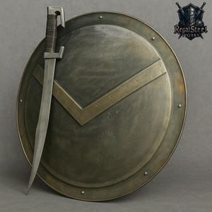 Bouclier spartiate médiéval 300 avec épée 30 po. Bouclier de guerre du roi Leonidas Bouclier en métal artisanal GN/Cosplay et bouclier d&#39;affichage/Costume d&#39;Halloween