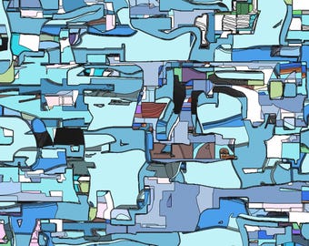 Framed Print - "Electric Cartography" - Trippy Framed Print, Psychedelic Geometric Wall Art in Deep Blues, Modern Abstract Décor