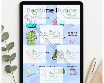 Editable Kids Bedtime Routine Chart, Instant Download, Printable checklist, Kids bedtime chart, Nighttime routine, Children Bedtime list