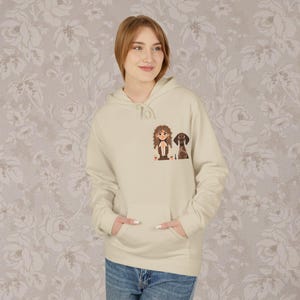Cartoon Character & Dog Hoodie, Cute Animal Design Sweatshirt, Whimsical Graphic Pullover, Unique Illustrated Hoodie, Artistic Dog Lover