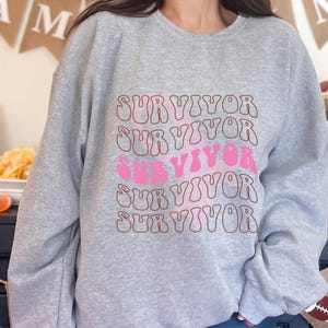 Sudadera de superviviente de cáncer de mama, cuello redondo, jersey: Mes del Lazo Rosa de octubre, camiseta de luchadora contra el cáncer
