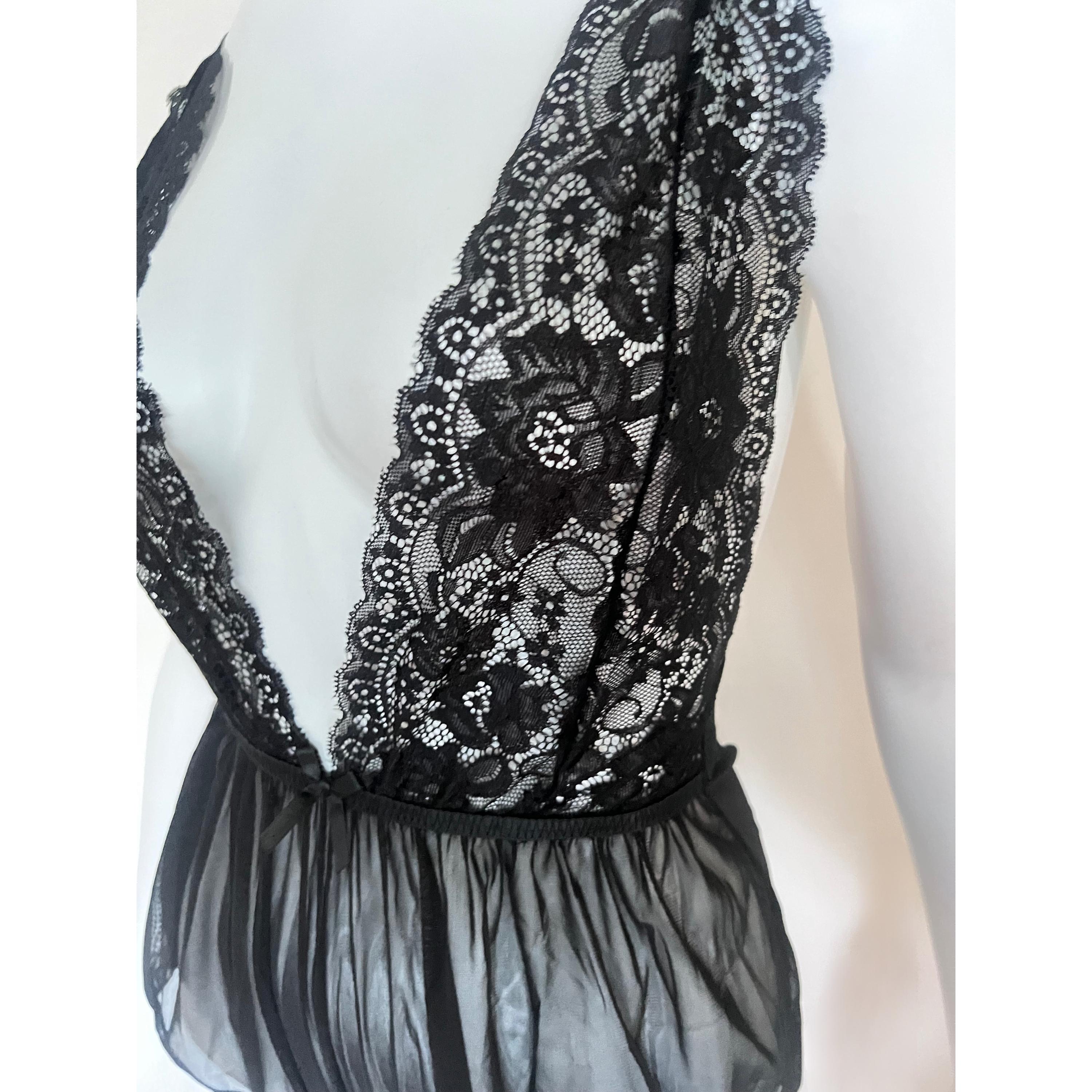 Backless Black Lace Plunge Teddy Lingerie One Piece Sexy See