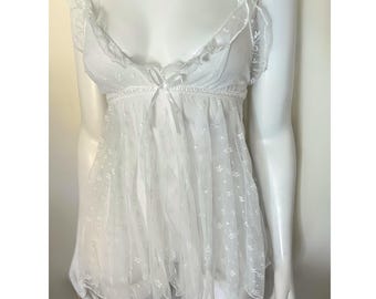 Floral sheer babydoll babydoll lingerie dress see through transparent sheer valentines anniversary wedding bridal gift sexy plunge ruffle