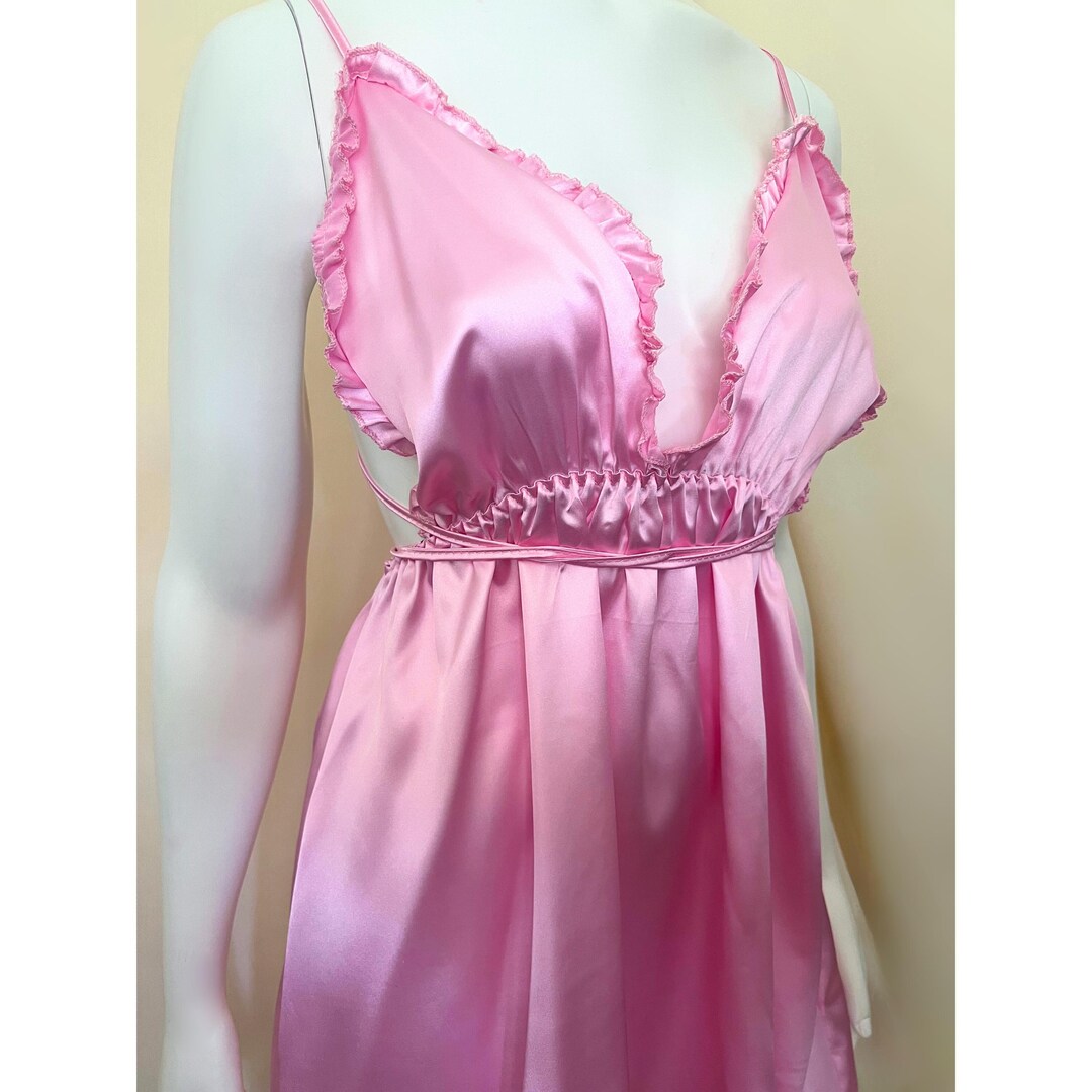 Always Tied Nightgown Silky Babydoll Tied Plunge Ruffle…