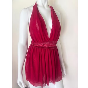 Sheer see through marilyn inspired empress halter plunge lace short nightgown lingerie dress backless open back sleeveless transparent gift