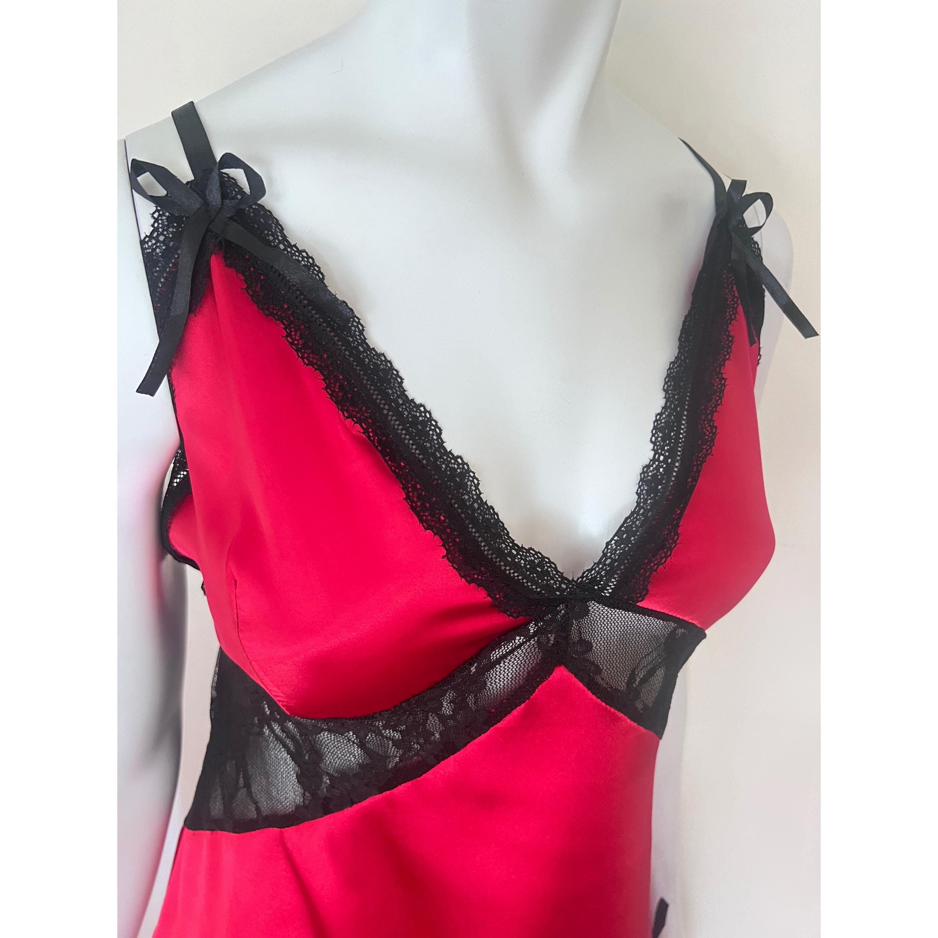 black and red lingerie dress Vintage Nan Flower Red and Black Slinky Faux Corset Lingerie